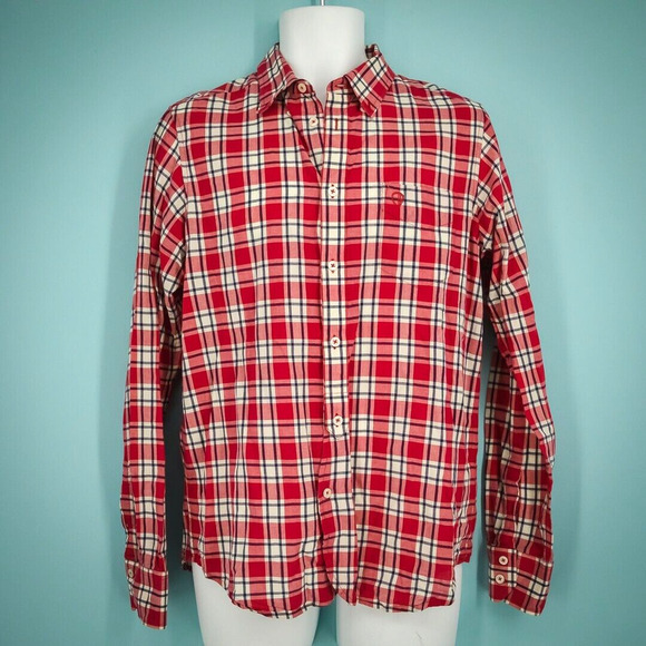 Ben Sherman Size Medium M Red Plaid Print Button Long Sleeve Casual Shirt - Picture 1 of 7